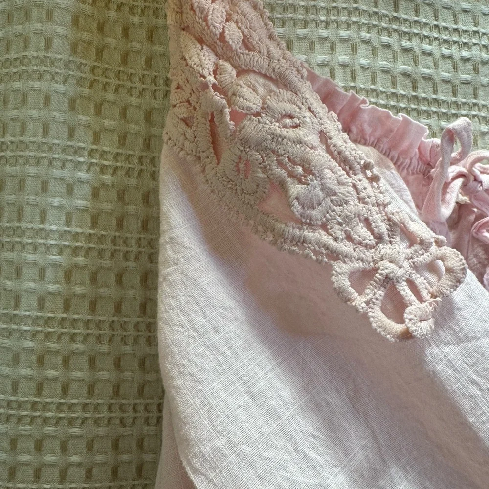 Women's Pink Off-Shoulder Lace Trim Nightgown - Picture 7 of 10